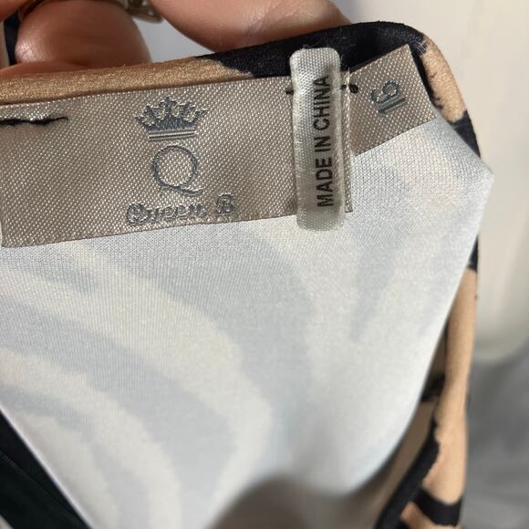 Queen B Maternity Animal Print Midi Dress Tan Black Size 16 Short Sleeve Zip - Picture 3 of 16